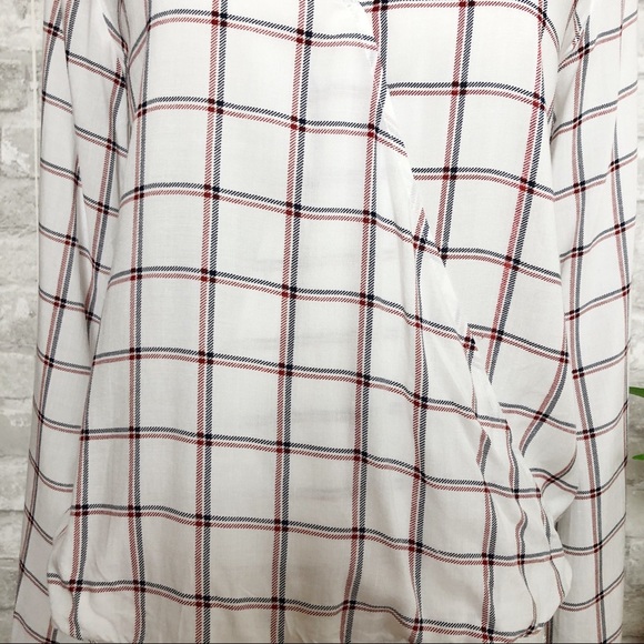En Creme | Red/Blue Plaid/Checkered Long-sleeve Top Small - Picture 5 of 8